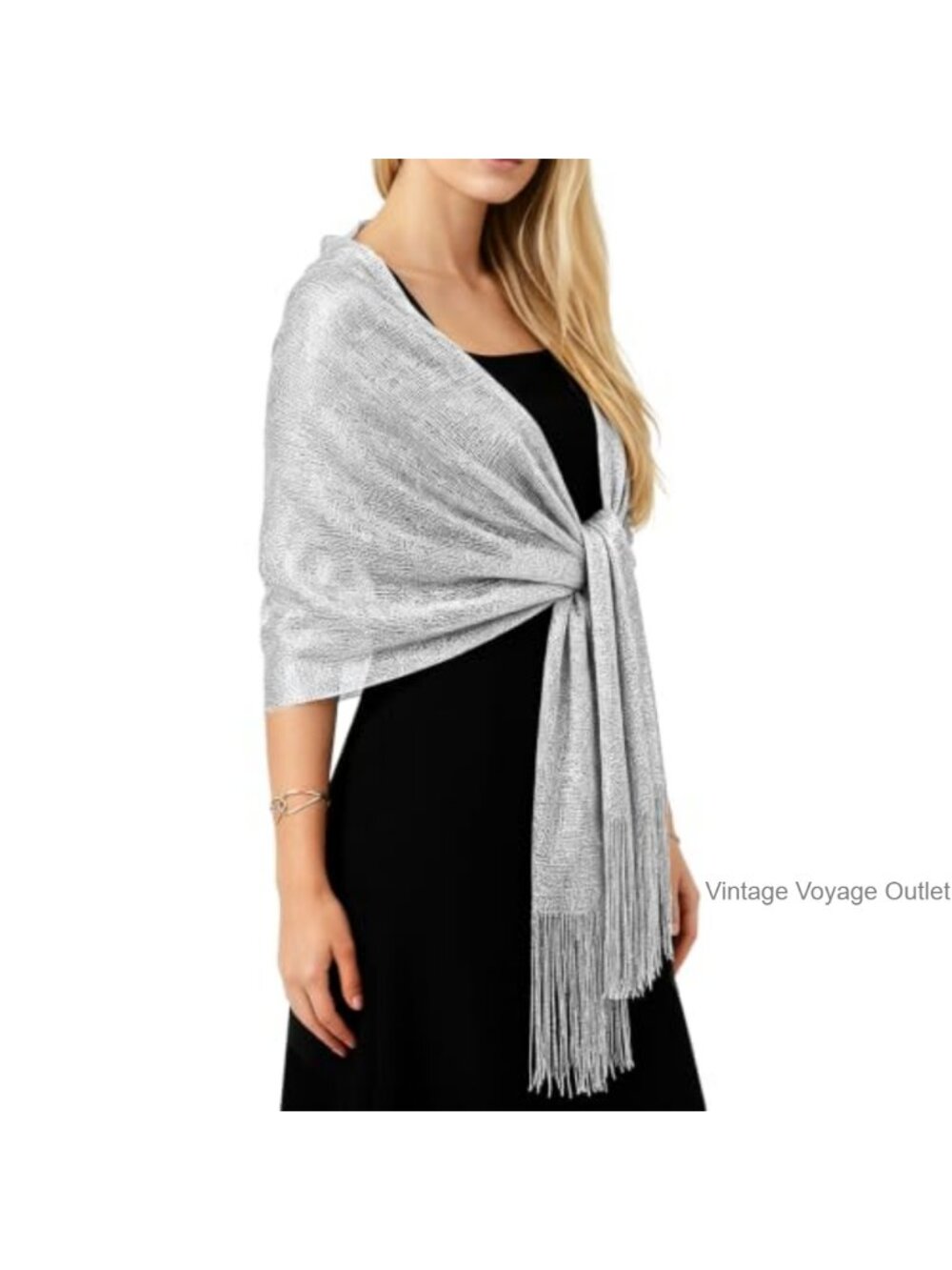 Metallic Sparkling Shawl Wrap Evening Dress Tassel Scarf